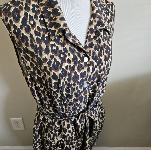 Halston 100% Silk Leapord Print Shirt Dress Womens Size 16 - Picture 11 of 12